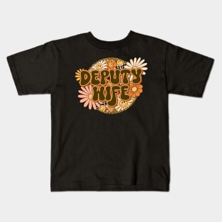 Deputy Wife Retro Groovy Floral Leopard Kids T-Shirt